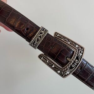BRIGHTON Brown Croc Leather Belt Med Size 30 Silver Western Old Money